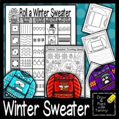 the winter sweater activity pack is shown with pictures and text on it, including an image of