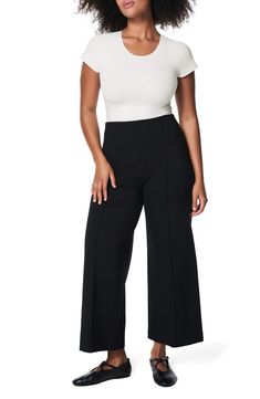 You'll feel ultra supported in these stretchy, cropped wide-leg pants fitted with a pull-on waist and booty-lifting and hidden core-shaping technology. Lined 68% Lenzing™ EcoVero™ rayon, 28% nylon, 4% elastane Lenzing EcoVero rayon is a more-sustainably produced fiber made using pulp made from renewable wood sources Machine wash, line dry Imported Modern Fitted High-cut Leg Bottoms, Stretch Bottoms With Wide Waistband For Work, Fitted High Waist Wide Leg Pants In Modern Style, Fitted High Waist Wide Leg Modern Pants, Fitted High Waist Wide Leg Pants, Workwear Bottoms With Wide Waistband, Fitted High Waist Modern Wide Leg Pants, Sleek High Stretch High Waist Pants, High Stretch Wide Leg Bottoms