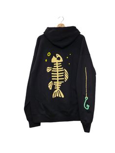 Hoodie Print Design Ideas, Sweater Design Ideas, Fish Clothes, Space Hoodie, Hoodie Art, Halloween Merch, Fish Bones, Chest Design, Crochet Hoodie