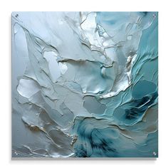 an abstract painting with white and blue colors