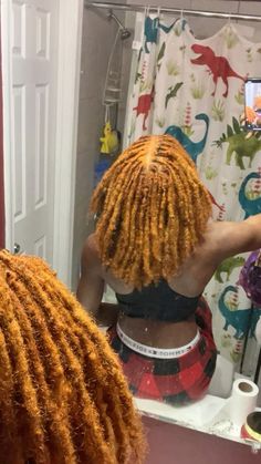 Make sure to follow guys 💖#locs #hairideas #hair #locstyles Ginger Loc Extensions, Fluffy Locs With Curly Ends, Dark Orange Locs, Half And Half Dyed Locs, Loc Hair Colors Black Women, Locs Hairstyles For Women Color, Locs Black Women Color, Ginger Blonde Locs, Dyed Locs Dark Skin