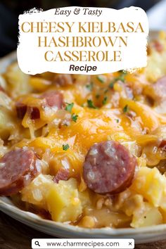 cheesy kielbasa hashbrown casserole recipe on a plate