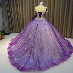 Purple Off The Shoulder Ball Gown Bling Bling Prom Dress Bling Prom Dress, Megara Cosplay, Rapunzel Wedding Dress, Bling Prom Dresses, Purple Ball Gown, Rapunzel Wedding, Corset Ball Gowns, Prom Dress Pictures, Quinceñera Dresses