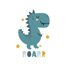 a cute little dinosaur with stars on the back and name roar written in it royalty illustration