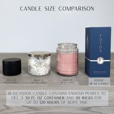 candle size comparison for candles and body care products