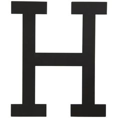 the letter h is made out of black wood and has two smaller letters on each side