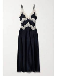 DÔEN Obelia corded lace-trimmed silk-satin midi dress Vintage Nightgown, Corded Lace, Luxury Women Fashion, Satin Midi Dress, Blue Midi Dress, Trending Dresses, Silk Satin, Garden Party, Silk Dress