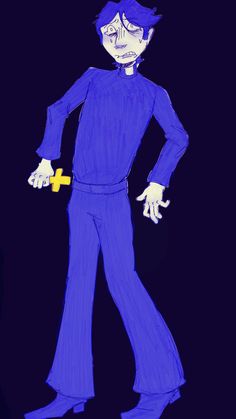 a drawing of a man in blue clothes