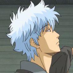 an anime character with blue hair and white hair