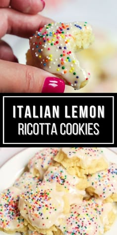 italian lemon ricotta cookies with sprinkles on top and in the middle