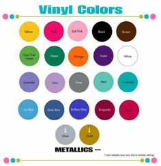 the color chart for vinyl colors