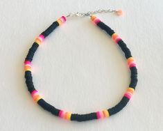 This is The Outer Shore Collection Island Sunset Beaded Necklace. This necklace is inspired by the necklaces that are seen on the Netflix show Outer Banks. We offer this necklace in six different lengths. If you would like the necklace in a different length than what is offered, message me the length you would like after you purchase. This necklace is made of clay polymer heishi beads. Once your order is placed necklaces are handmade and shipped out 1-3 business days. Please message me if you ha Heishi Necklace, Polymer Clay Bracelet, Polymer Beads, Beaded Necklace Diy, Beaded Choker Necklace, Heishi Beads