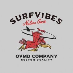 the logo for surf vibes is shown in red and black on a gray background