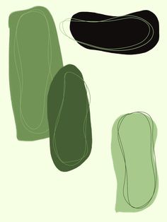 three different shapes are shown in green and black on a white background, one is an oval