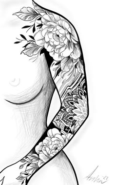 a drawing of a woman's arm with flowers on it