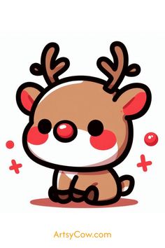 a cartoon reindeer with red eyes and antlers on it's head, sitting down