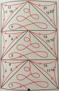 the diagram shows how to make an intricate design with lines and dots in red on white paper