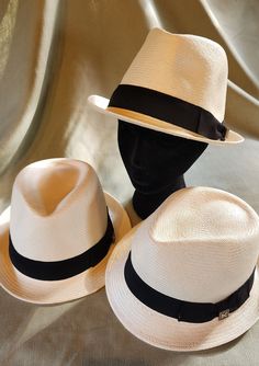 White Panama men's fedora Classic White Summer Top Hat, White Fedora Sun Hat For Formal Events, White Flat Bill Fedora For Kentucky Derby, White Flat Brim Sun Hat, White Adjustable Top Hat, Classic Fedora With Curved Brim, Wide Brim Summer Top Hat, Adjustable Flat Brim Fedora, Mens Panama Hat