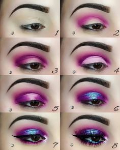 Pink Eye Makeup Step By Step, Vibrant Makeup Looks For Brown Eyes, Lisa Frank Palette Looks, Pink And Blue Eyeshadow Looks, Bright Eyeshadow Looks, Pink And Blue Eyeshadow, Apply Eyeshadow, Eye Makeup Techniques