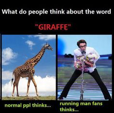 two pictures one with a giraffe and the other with words