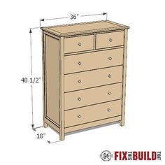 the measurements for a dresser with drawers