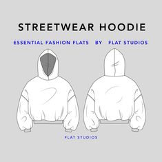 the front and back of a hoodie with text that reads, streetwear hoodie essential fashion flats by flat studios