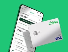 the chipme credit card is being held up in front of an iphone