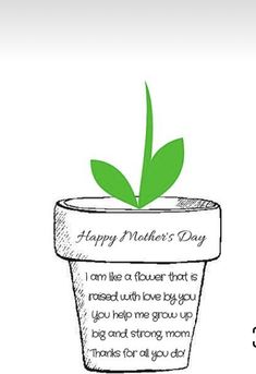 a happy mother's day card with a plant in a pot