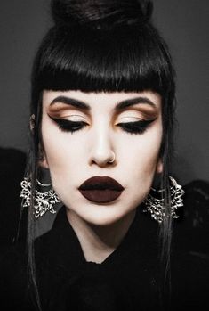 Oh My Goddess, Dark Lipstick, Alternative Jewelry, Gothic Makeup, Goth Makeup, Dark Makeup, Filigree Earrings, Looks Black