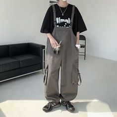 Japanese men's pockets Jumpsuit Overalls Streetwear Wide leg pants trousers casu  | eBay Overalls On Men, Dark Academia Pants Men, Men Fashion Short Guys, Big Shirt Little Pants Outfits, Big Pants Small Shirt Men, Casual Overalls With Cargo Pockets For Streetwear, Casual Wide Leg Overalls With Side Pockets, Casual Wide-leg Overalls With Side Pockets, Solid Color Wide Leg Overalls With Pockets