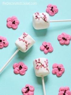 pink and white marshmallows with flowers on them