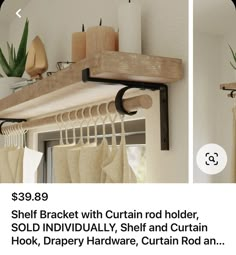 the shelf bracket with curtain rod holds, sold individually, shelf and curtain hook, drapery hardware, curtain rod an