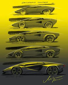 the concept car is shown in yellow and black, with four different angles to it