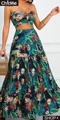 Tropical Dress, Print Crop Tops, Curvy Outfits, Two Piece Dress, Tropical Print, Piece Dress, Skirt Outfits, Skirt Fashion