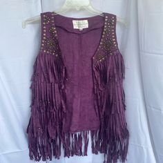 Color Purple Grommets Front Fringe All Around Nwot Bust 34 Inches Length 23 Inches Sep24 Purple Fringe, Front Fringe, Fringe Vest, Color Purple, Jackets For Women, Jackets & Coats, Paris, Purple, Women Shopping