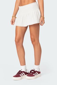 PRODUCT INFO Mini skirt Scrunch waist 100% Cotton Model wears size S Model height is 5'8 Item care: Wash with similar color Visionary Fashion, My Mobile Number, Swimwear Dress, Cotton Skirt, White Skirts, S Models, Model Height, Pacsun, Set Dress