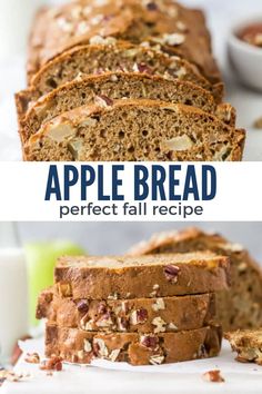 sliced loaf of apple bread sitting on top of a cutting board