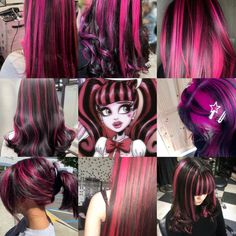 Cool Hair Dye Designs, Draculaura Hair Curly, Draculaura Hair Dye, Monster High Hair Dye, Monster High Hair, Best Hair Dye