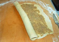 the dough is rolled up and ready to be baked