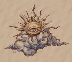 an all seeing eye on top of a cloud