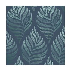 a blue and green wallpaper with leaves on it