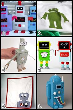 the instructions for making robot toys are shown in pictures, including one with a clock on it