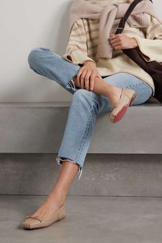 CHRISTIAN LOUBOUTIN Mamadrague leather ballet flats | NET-A-PORTER Nude Ballet Flats Outfit, Nude Flats Outfit, Christian Louboutin Flats, Louboutin Flats, Ballet Flats Outfit, Pointed Ballet Flats, Nude Flats, Flats Outfit, Red Louboutin