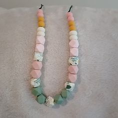 Homemade Silicone Beaded Necklace. Makes A Great Gift! Necklace Is 14 Inches Long. Silicone Bead Necklace, Jewelry Homemade, Abalone Shell Necklace, Silver Link Necklace, Pandora Necklace, Unicorn Necklace, Dummy Clips, Vintage Sapphire, Turtle Necklace