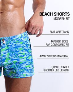 The most versatile pair of men’s beach shorts you’ll ever wear. BANG! Beach Shorts are the perfect all-rounder between the beach and everything else before and after. Styled after the fashionably look of a modern-fit walk short, these premium men’s swim trunks are delivered in a body-sculpting and shape-contouring format for a perfect fit. Meet the ultimate men’s boardies to take you from the beach to the party without missing a beat. Made with a stretchy, waterproof, light weight and soft fabri Bermuda Swim Trunks With Built-in Shorts For Vacation, Blue Short Boxer Briefs For Beach, Tropical Swim Trunks With Built-in Shorts For Beach Season, Tropical Swim Trunks With Built-in Shorts For Beach Party, Bermuda Swim Trunks With Built-in Shorts For Beach, Blue Boxer Briefs With Built-in Shorts For Beach Season, Summer Bermuda Swim Trunks For Beach Season, Summer Bermuda Swim Trunks For Beach, Bermuda Style Swim Trunks For Beach Season