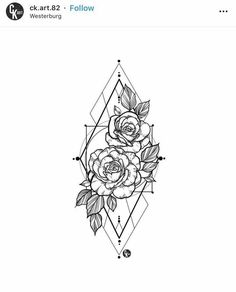 a black and white tattoo design with roses on it