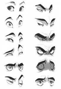 an animation character's eyes are shown with different angles and shapes, including the eyelid