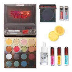 ColourPop x Stranger Things Full Collection - STRANGER THINGS FULL COLLECTIONIncludesChapter One Eyeshadow Palette (1 ct)pH Changing Instant Crush Cream Blush in Byers (0.18 oz)Monster Chrome Liquid Eyeshadow in Humanoid (0.05 oz)Monster Chrome Liquid Eyeshadow in Interdimensional (0.05 oz)Waffle Lip Mask (0.5 oz)Ultra Glossy Lip in Where Are You? (0.06 oz)Ultra Glossy Lip in Right Here (0.06 oz)Ultra Glossy Lip in Run (0.06 oz)Liquid Lite Glow Drops in Hawkins Milk (0.39 oz)BenefitsLimited edit Stranger Things Makeup Collection, Chrome Liquid, Glow Drops, Baby Soft Skin, Liquid Highlighter, Stranger Things Netflix, Liquid Eyeshadow, Make Me Up, Cream Blush