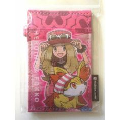 a pink card case with an anime character on it