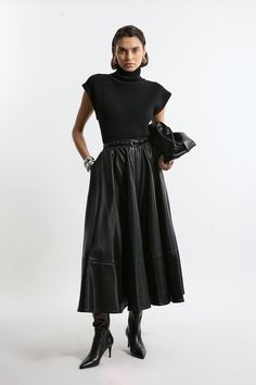 Faux Leather Full Maxi Skirt Maxi Leather Skirt Outfit, Maxi Leather Skirt, Petite Work Outfits, Leather Maxi Skirt, Petite Wedding Guest Dresses, Long Leather Skirt, Dress Leather Boots, Winter Coat Dress, Plus Size Workwear